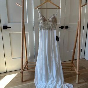 Lulus True Love White Beaded Rhinestone Maxi Dress Wedding Size 2